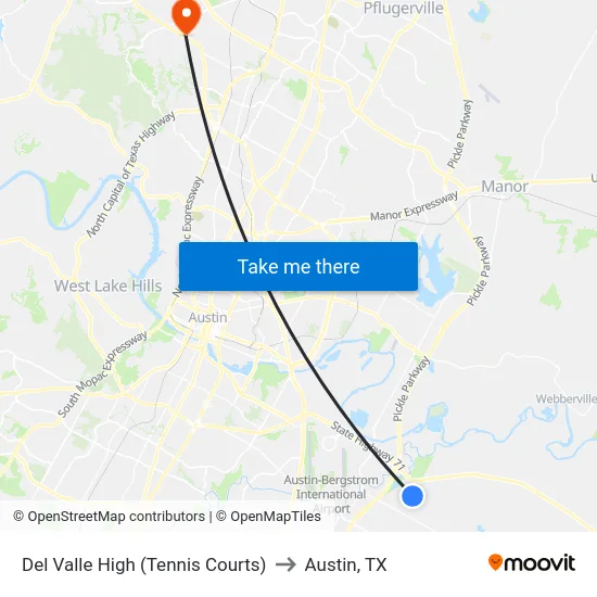Del Valle High (Tennis Courts) to Austin, TX map