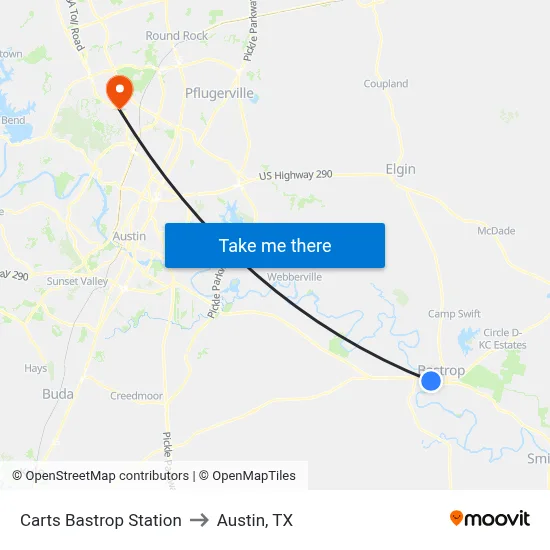 Carts Bastrop Station to Austin, TX map