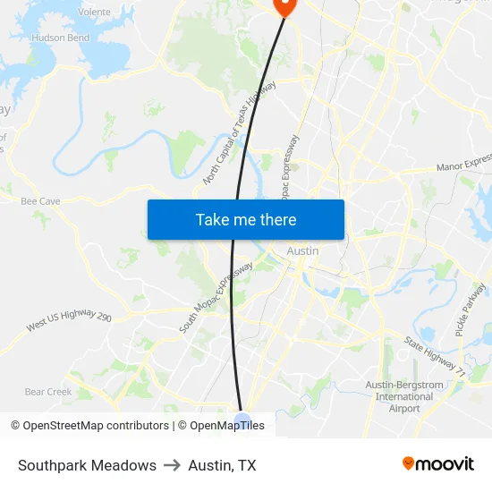 Southpark Meadows to Austin, TX map