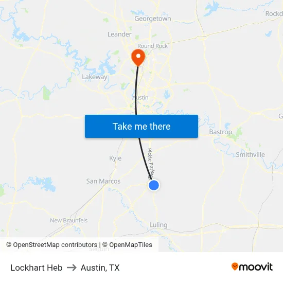 Lockhart Heb to Austin, TX map