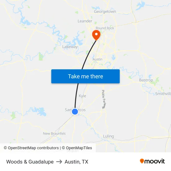 Woods & Guadalupe to Austin, TX map