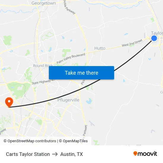 Carts Taylor Station to Austin, TX map