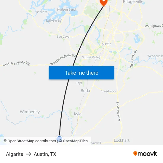Algarita to Austin, TX map