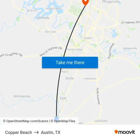 Copper Beach to Austin, TX map