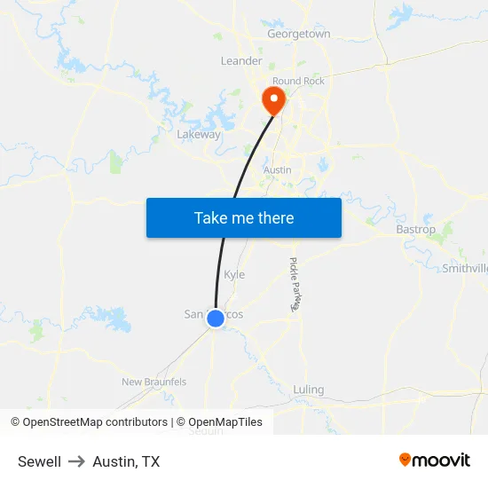 Sewell to Austin, TX map