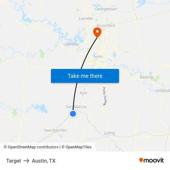 Target to Austin, TX map