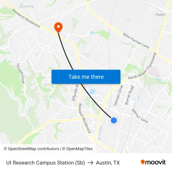 Ut Research Campus Station (Sb) to Austin, TX map