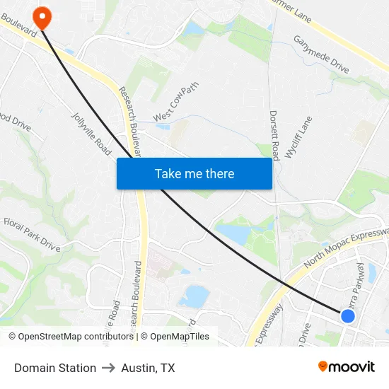 Domain Station to Austin, TX map