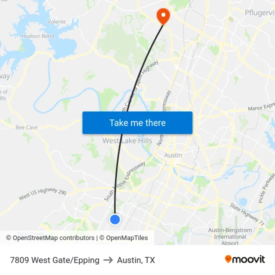 7809 West Gate/Epping to Austin, TX map