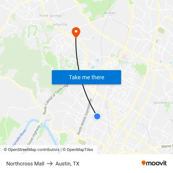 Northcross Mall to Austin, TX map