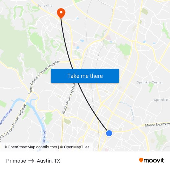 Primose to Austin, TX map