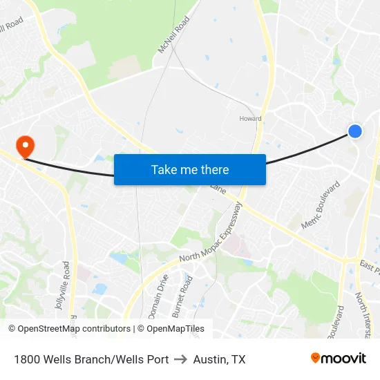 1800 Wells Branch/Wells Port to Austin, TX map
