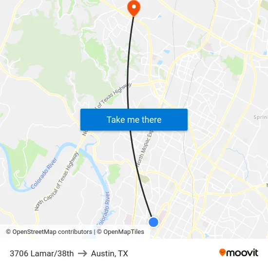 3706 Lamar/38th to Austin, TX map
