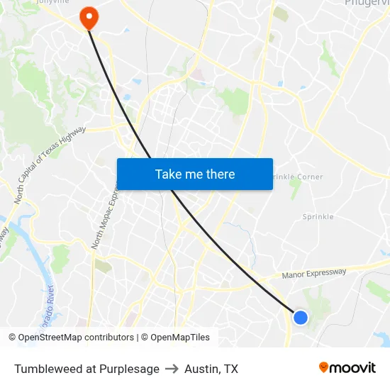 Tumbleweed at Purplesage to Austin, TX map