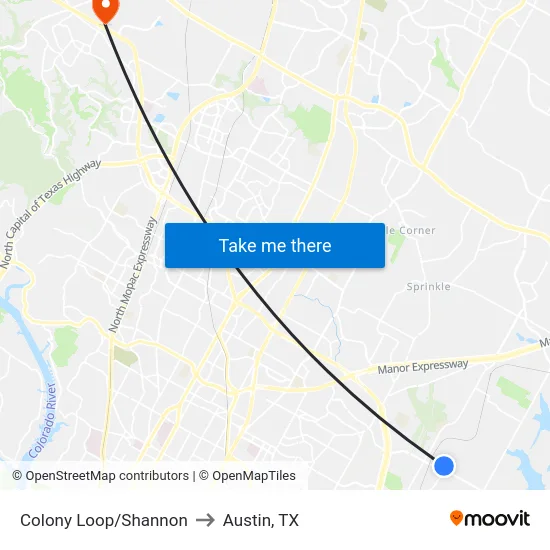 Colony Loop/Shannon to Austin, TX map