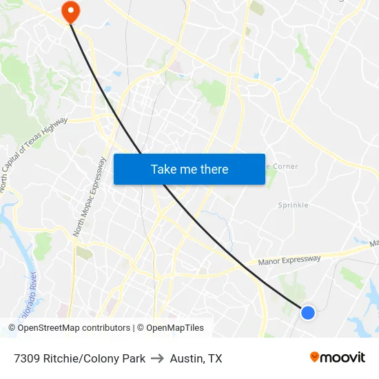 7309 Ritchie/Colony Park to Austin, TX map
