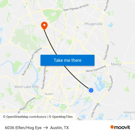 6036 Elfen/Hog Eye to Austin, TX map