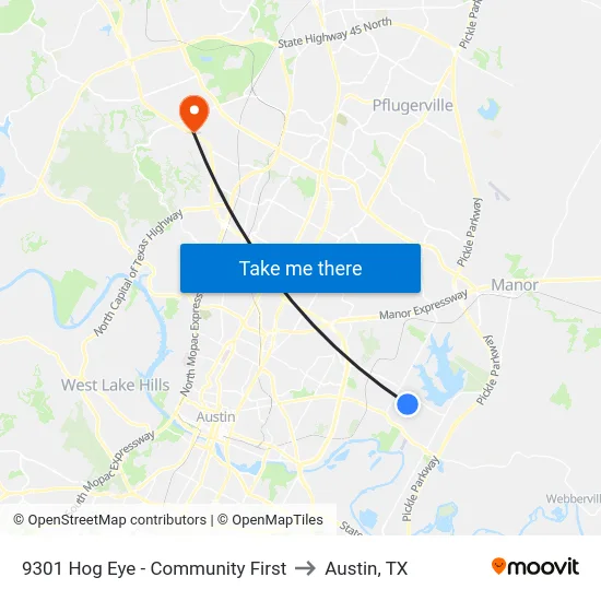 9301 Hog Eye - Community First to Austin, TX map