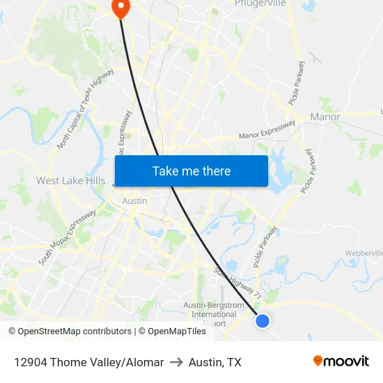 12904 Thome Valley/Alomar to Austin, TX map