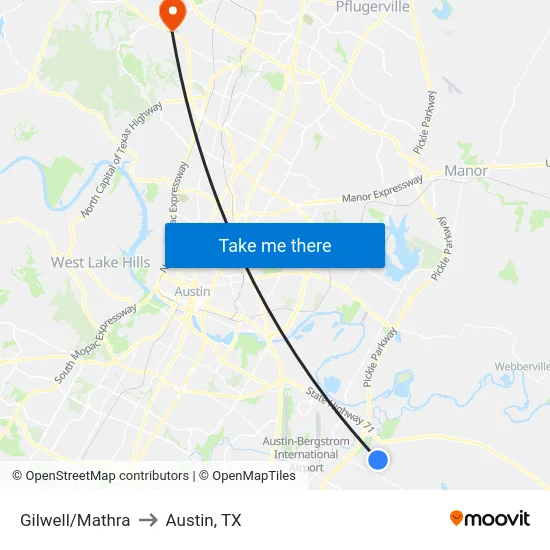 Gilwell/Mathra to Austin, TX map