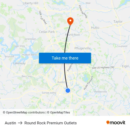 Austin to Round Rock Premium Outlets map