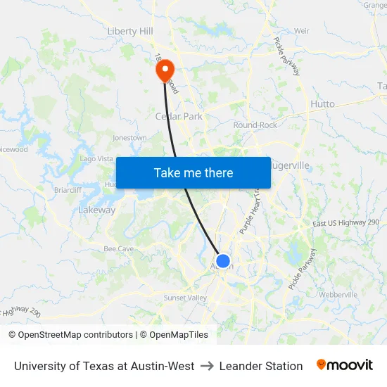 University of Texas at Austin-West to Leander Station map