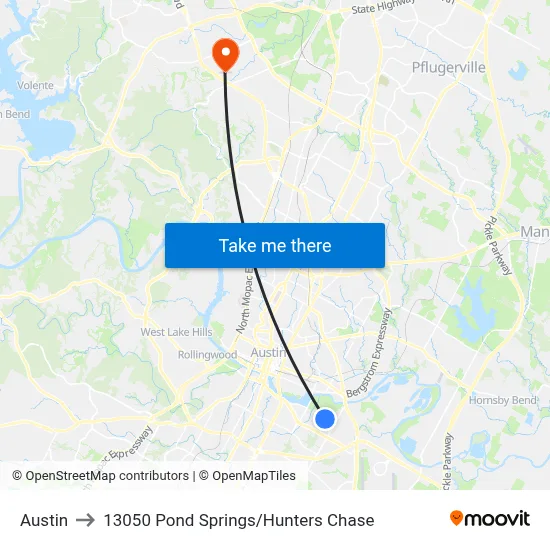 Austin to 13050 Pond Springs / Hunters Chase map