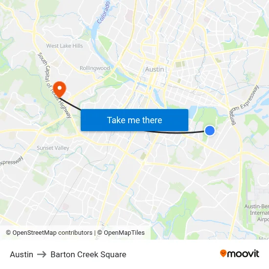 Austin to Barton Creek Square map