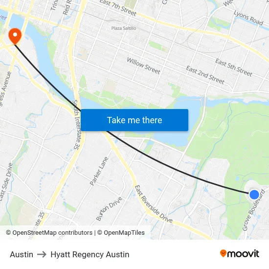 Austin to Hyatt Regency Austin map