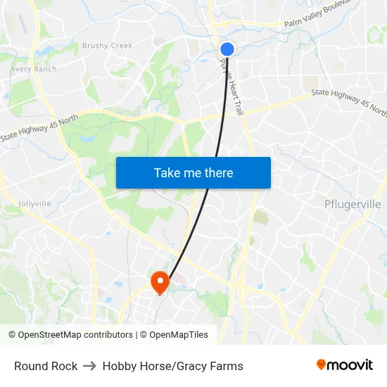 Round Rock to Hobby Horse/Gracy Farms map