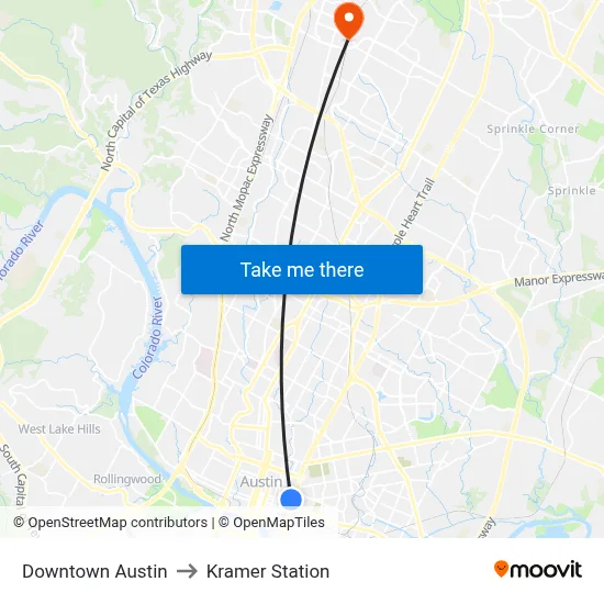 Downtown Austin to Kramer Station map