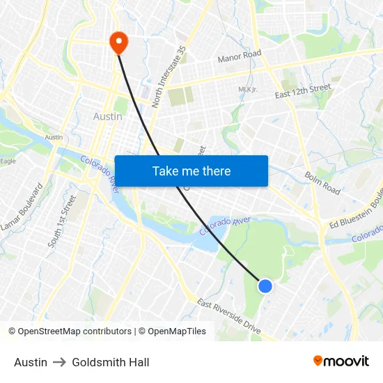 Austin to Goldsmith Hall map