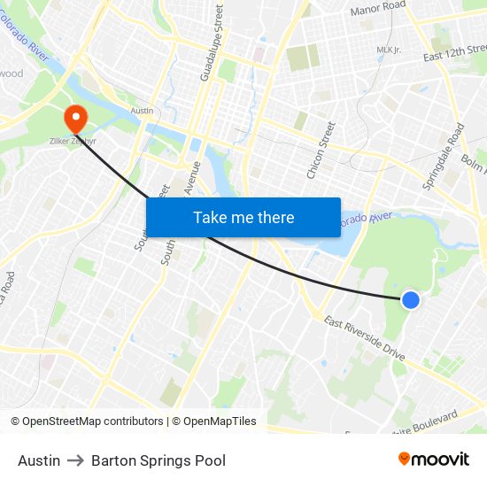 Austin to Barton Springs Pool map