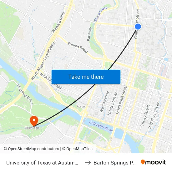 University of Texas at Austin-West to Barton Springs Pool map