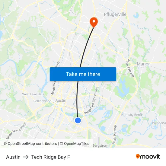 Austin to Tech Ridge Bay F map