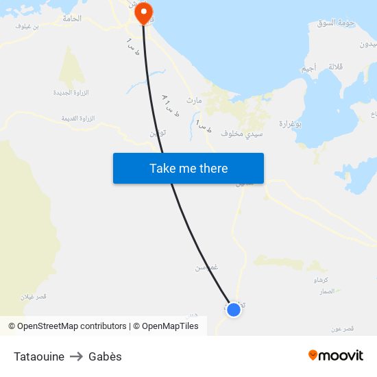 Tataouine to Gabès map