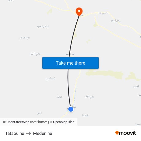 Tataouine to Médenine map