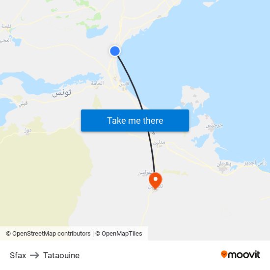 Sfax to Tataouine map