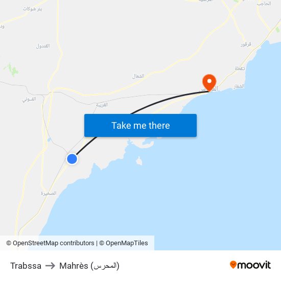 Trabssa to Mahrès (المحرس) map