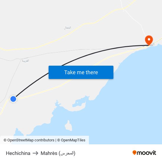 Hechichina to Mahrès (المحرس) map