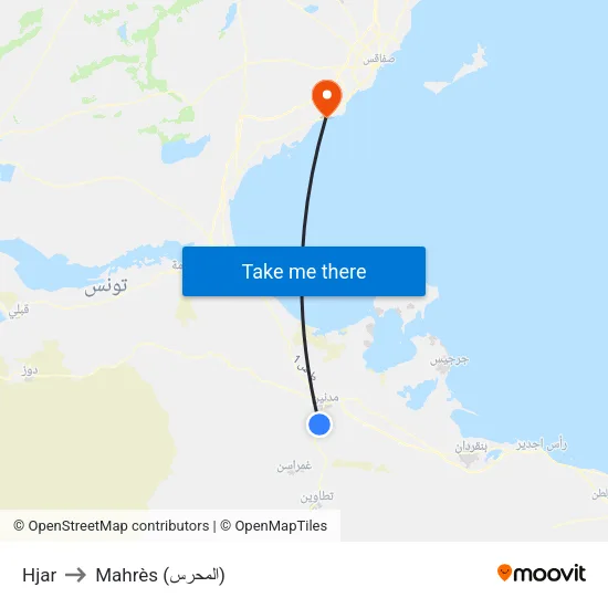 Hjar to Mahrès (المحرس) map