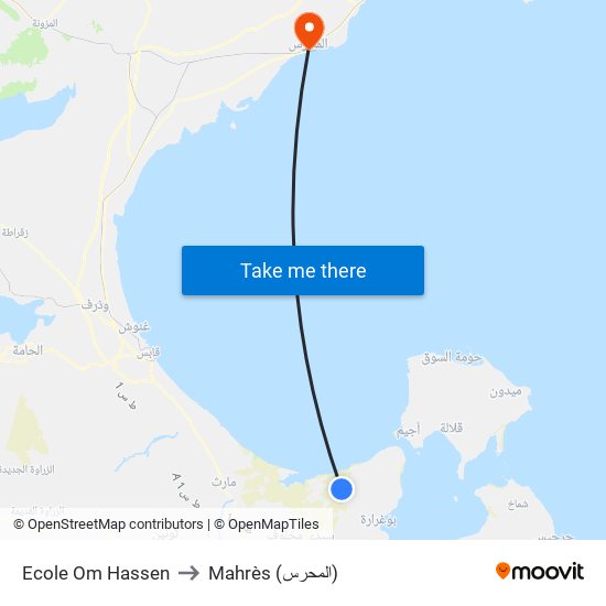 Ecole  Om Hassen to Mahrès (المحرس) map