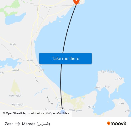 Zess to Mahrès (المحرس) map