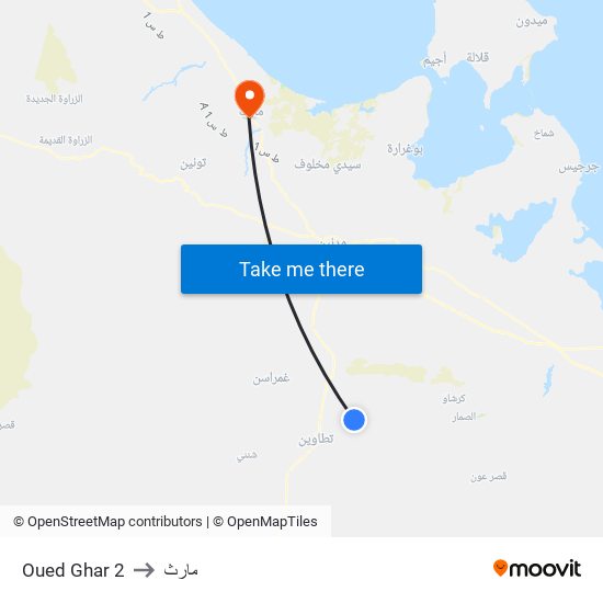 Oued Ghar 2 to مارث map