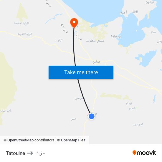 Tatouine to مارث map
