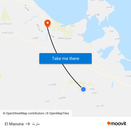 El Maouna to مارث map