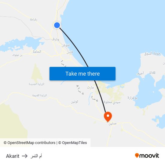 Akarit to أم التمر map