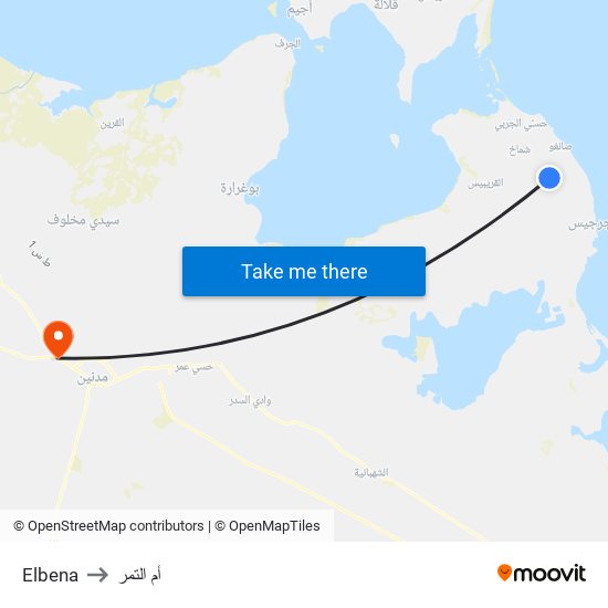 Elbena to أم التمر map