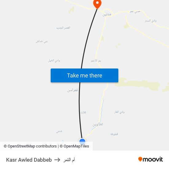 Kasr Awled Dabbeb to أم التمر map