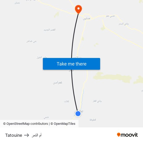 Tatouine to أم التمر map
